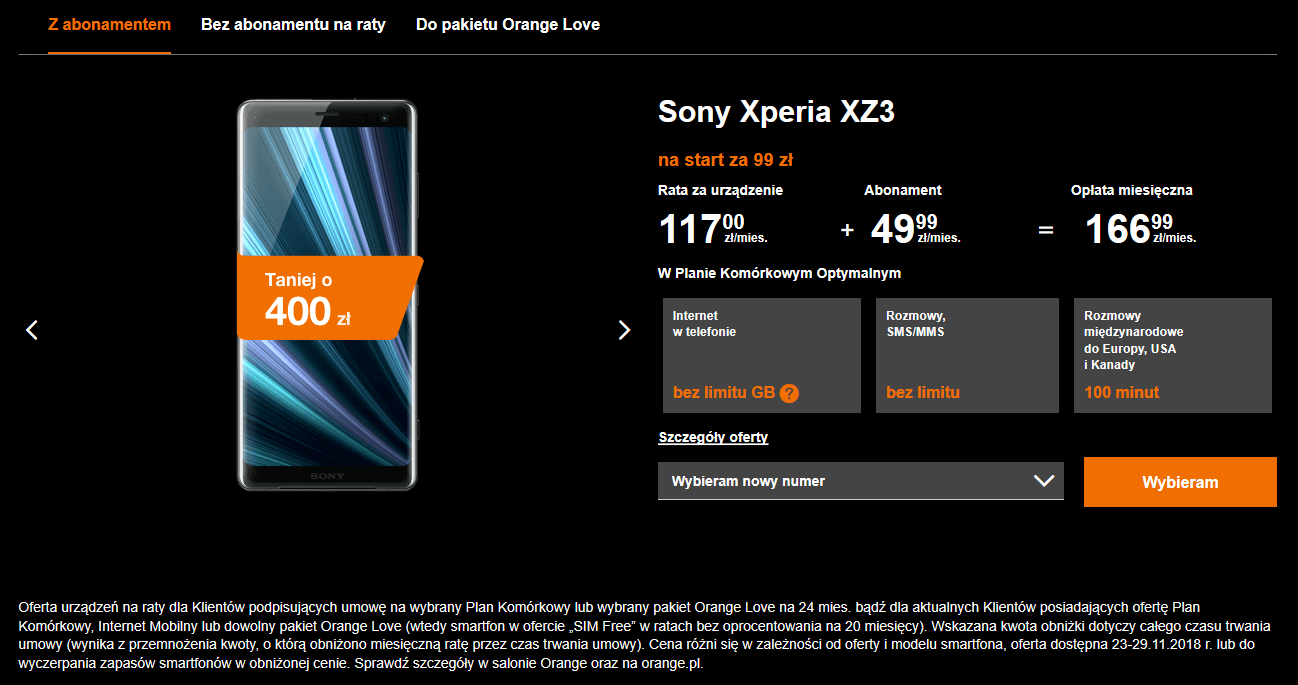 xperia xz3 promo orange