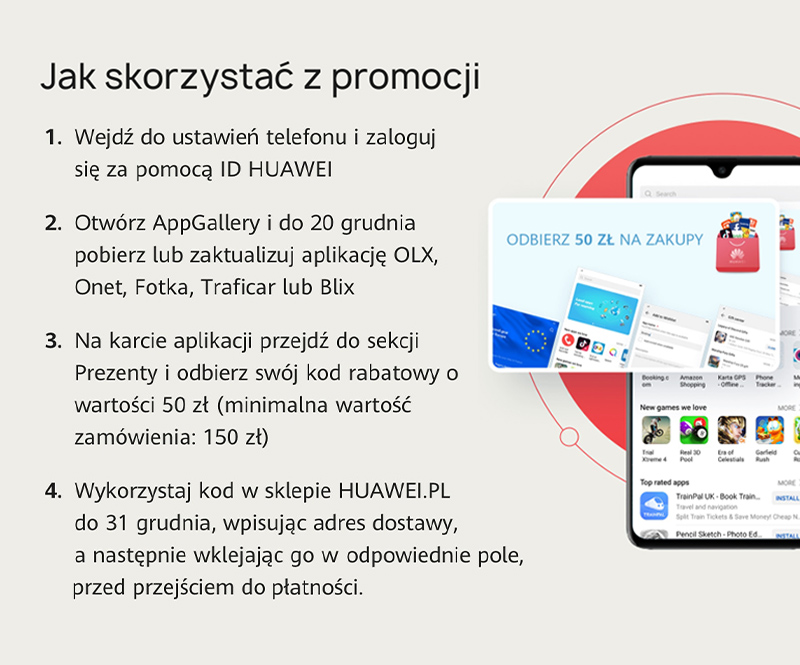 jak skorzystać z promocji w huawei appgallery i odebrać kod rabatowy 50 zł