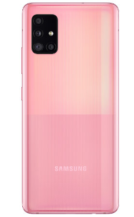 obudowa telefonu samsung galaxy a51 5g w kolorze pink różowy  widoczny zestaw aparatów w górnym lewym rogu